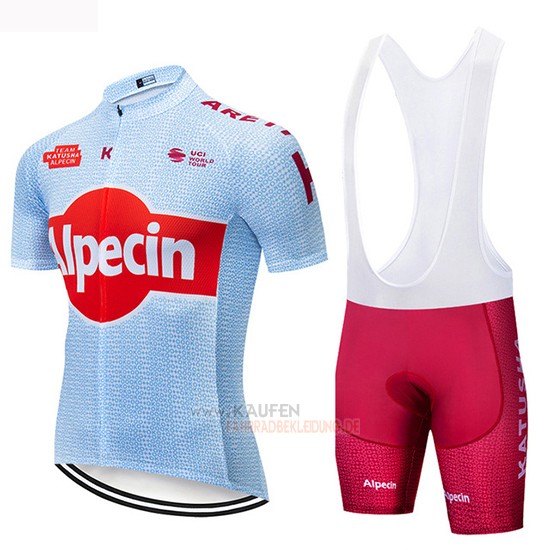 Katusha Alpecin Kurzarmtrikot 2019 und Kurze Tragerhose Klar Blau Rot